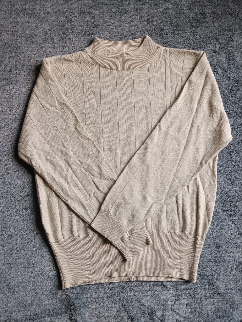 Unisex Vintage Mens Womens Cream Mock Neck Sweater Size Medium, Neutral Fall